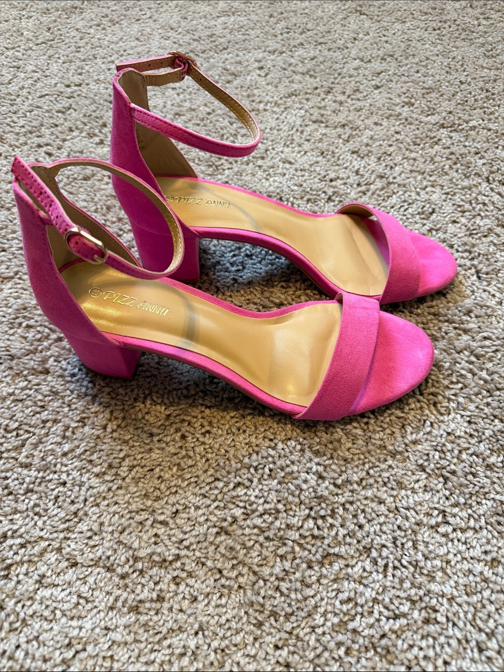 Hot Pink Block Heel Ankle Strap Sandals